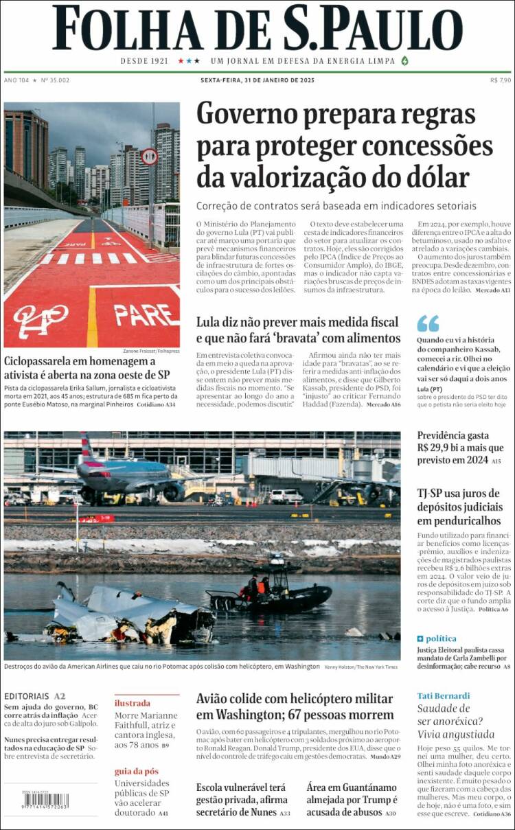 Portada de Folha de São Paulo (Brasil)