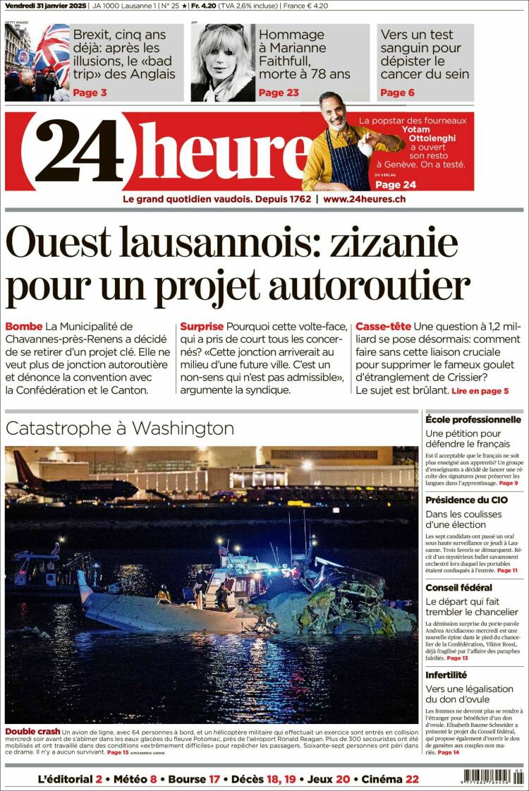 Portada de 24 Heures (Suiza)