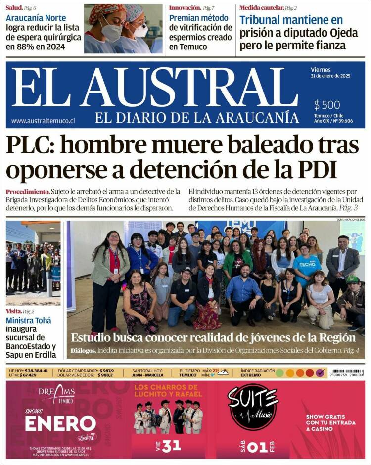 Portada de El Austral de Temuco (Chile)