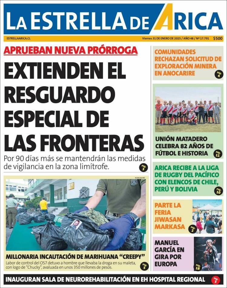 Portada de La Estrella de Arica (Chile)