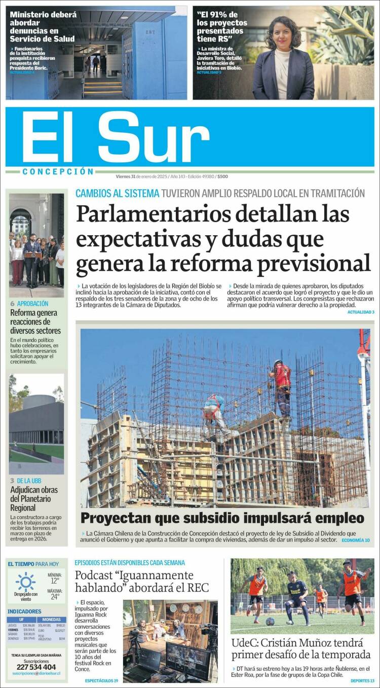 Portada de El Sur (Chile)