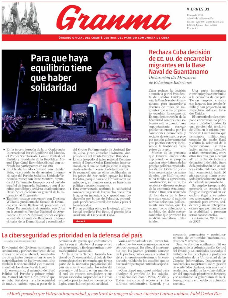 Portada de Granma (Cuba)