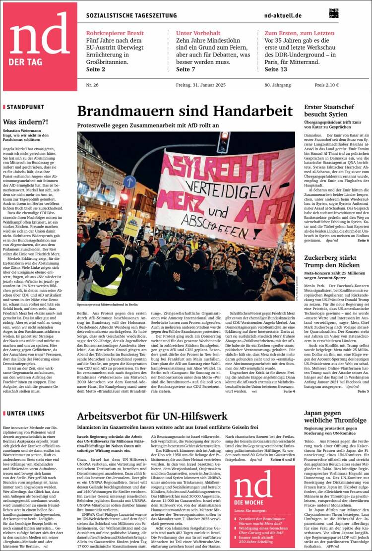 Portada de Neues Deutschland (Alemania)