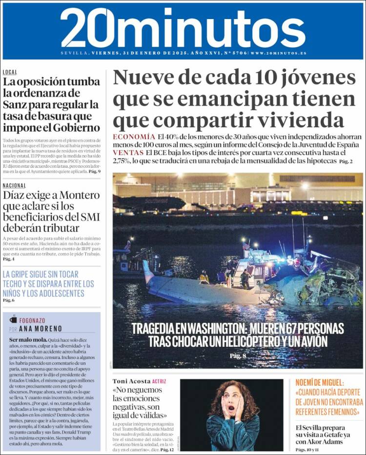 Portada de 20 Minutos - Sevilla (España)