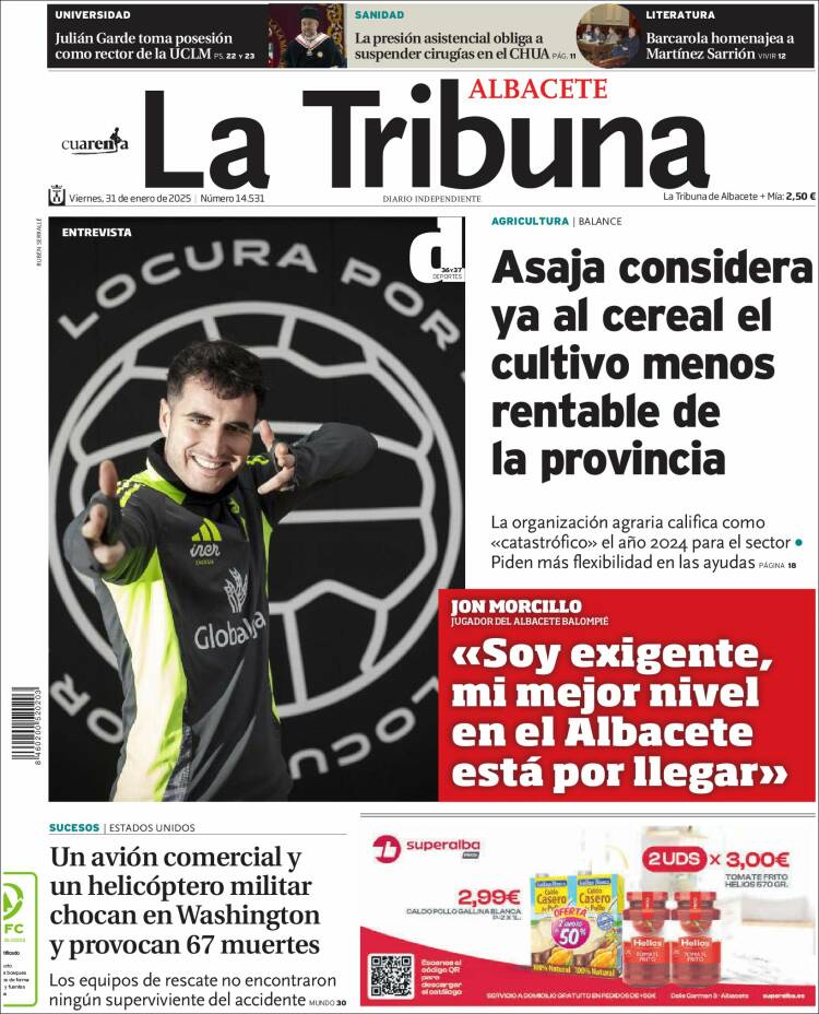 Portada de La Tribuna de Albacete (España)