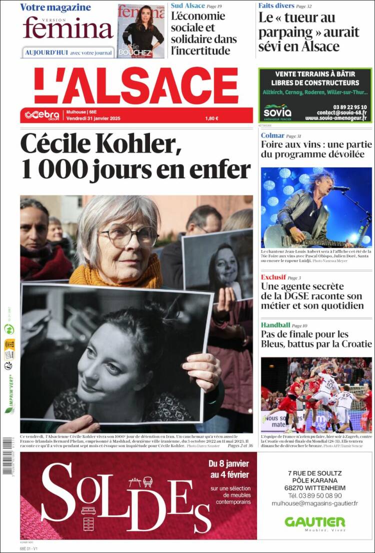 Portada de Journal L'Alsace (Francia)