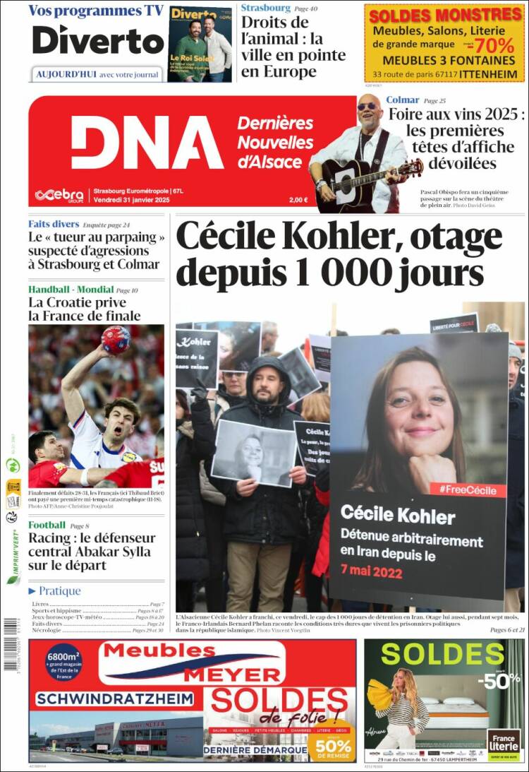 Portada de Les Dernières Nouvelles d'Alsace (Francia)