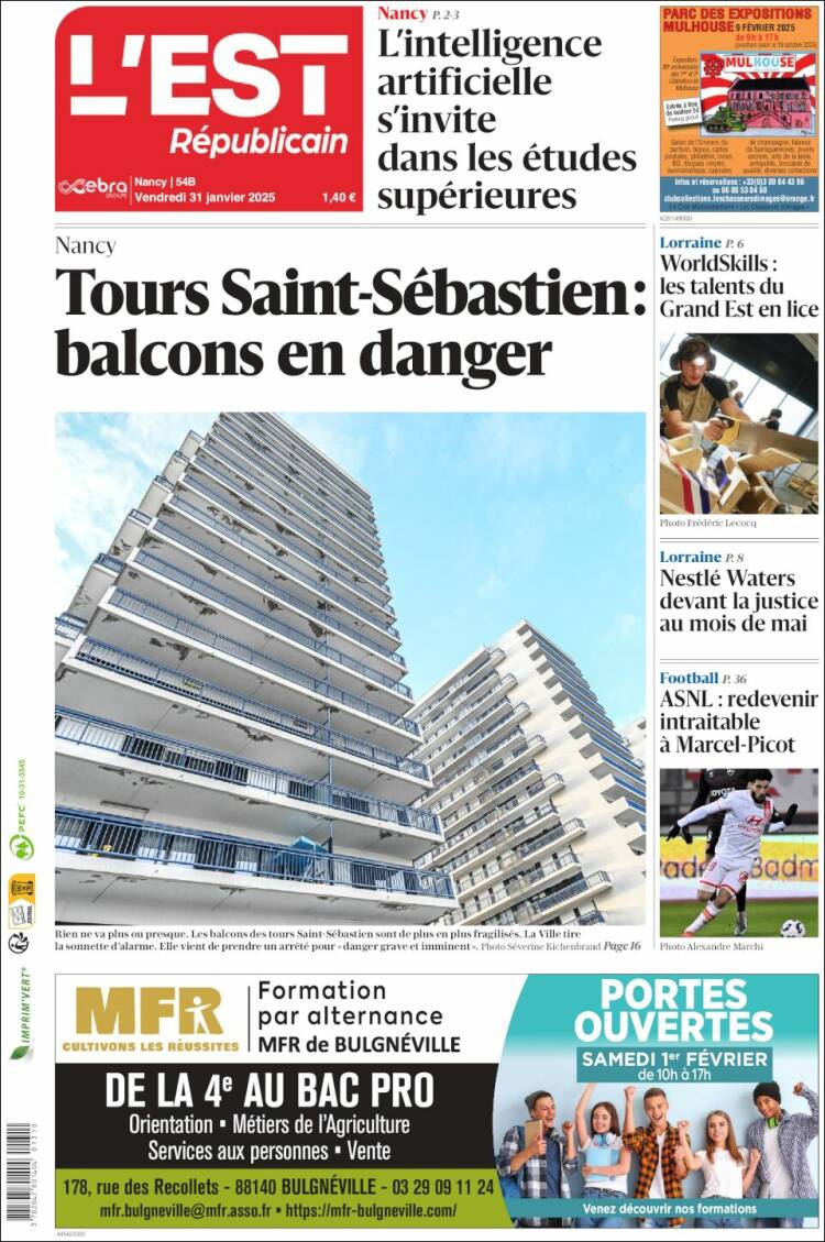 Portada de L'Est Republicain (Francia)