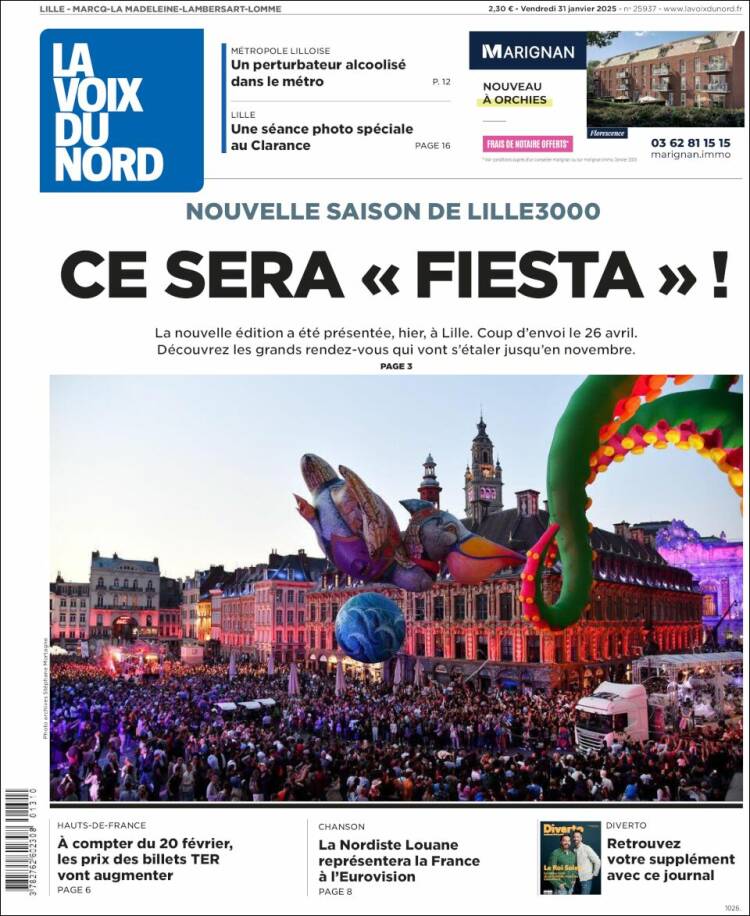 Portada de La Voix du Nord (Francia)