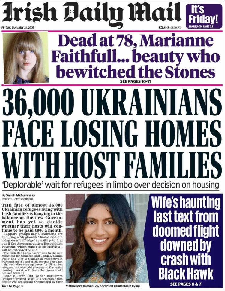 Portada de Irish Daily Mail (Irlanda)