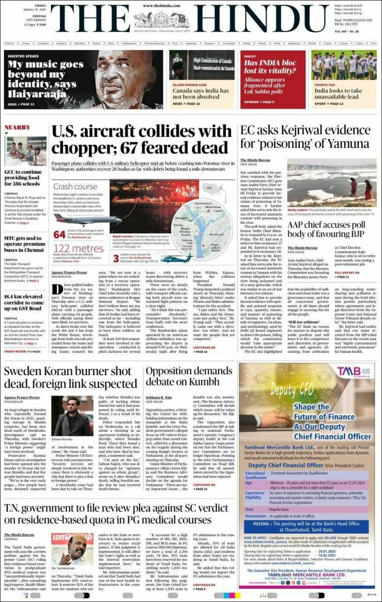 Portada de The Hindu (India)