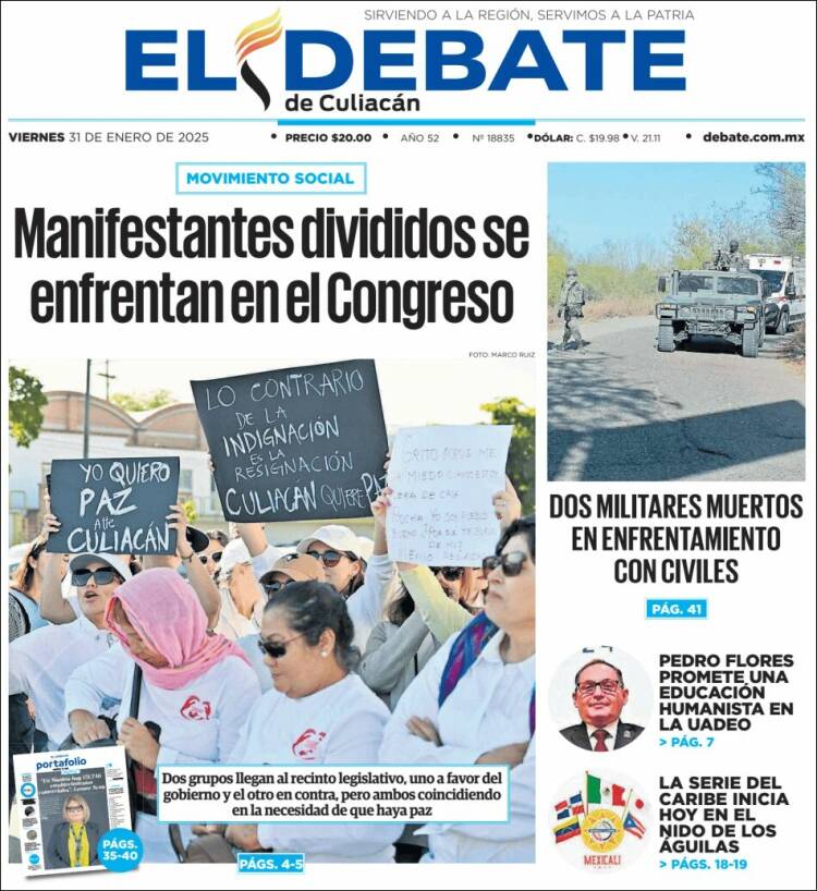 Portada de El Debate de Culiacán (México)