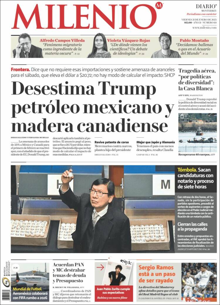 Portada de Milenio de Monterrey (México)