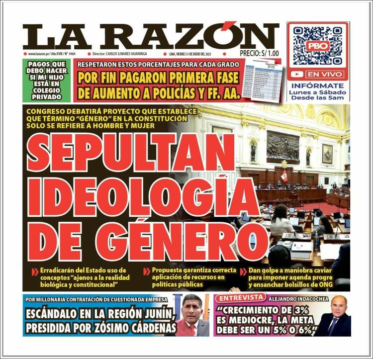 Portada de La Razón (Per&uacute;)