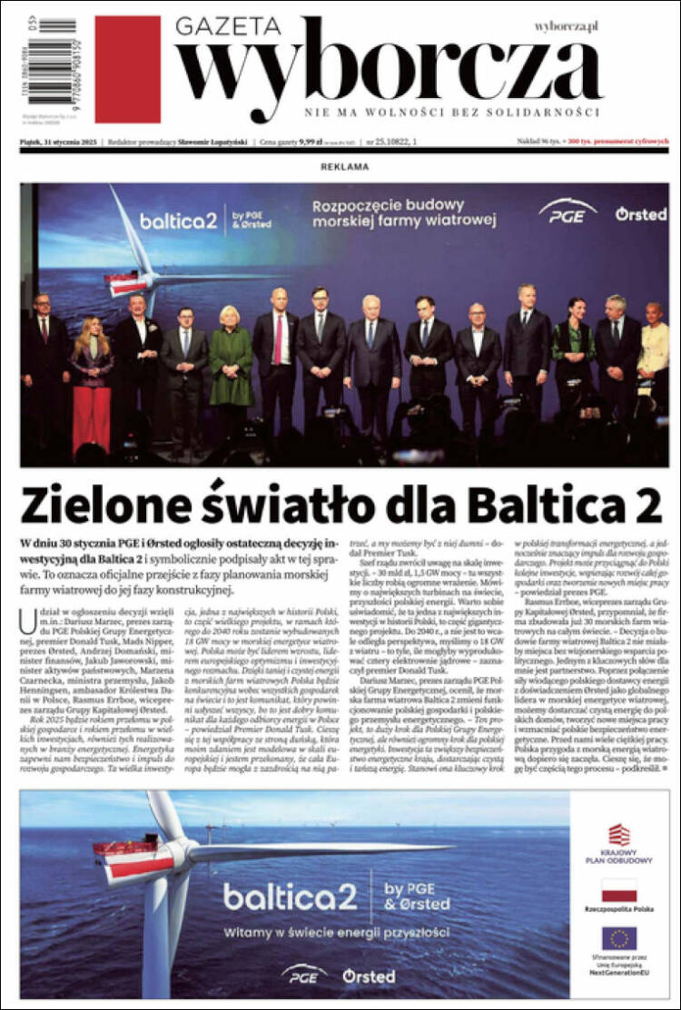 Portada de Gazeta Wyborcza (Polonia)