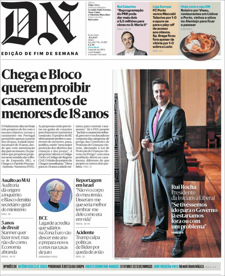 Portada de Diário de Noticias (Portugal)