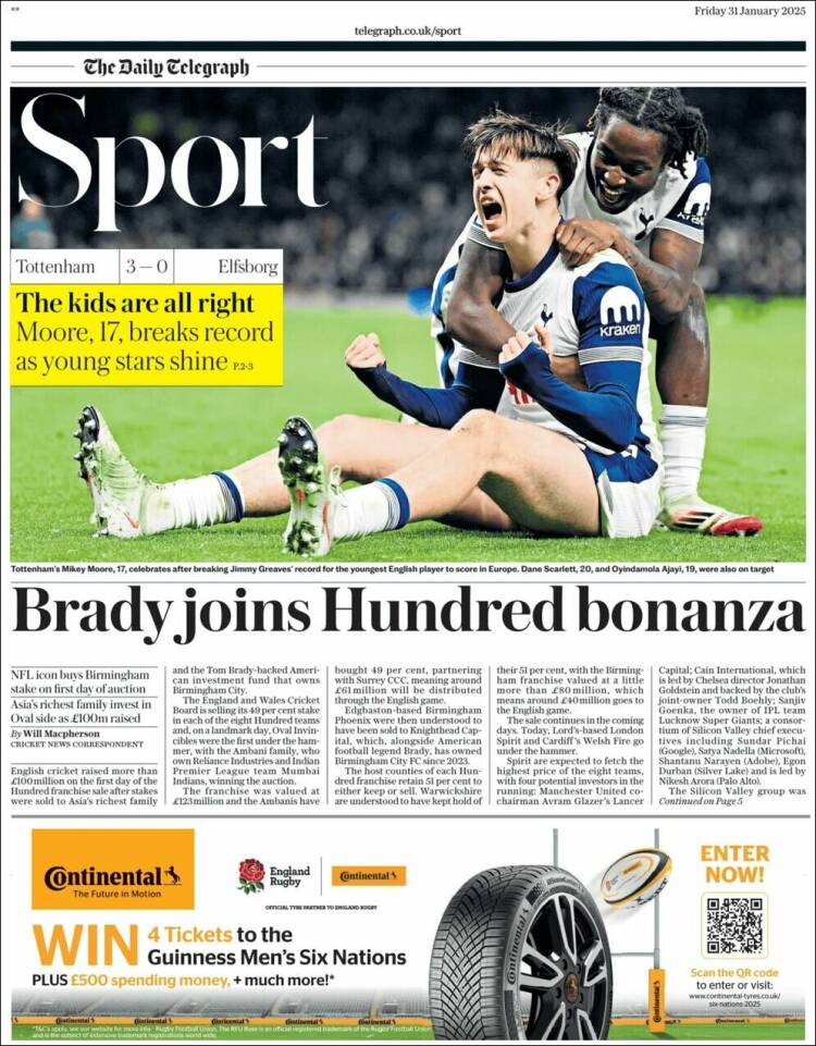 Portada de Telegraph Sport (Reino Unido)
