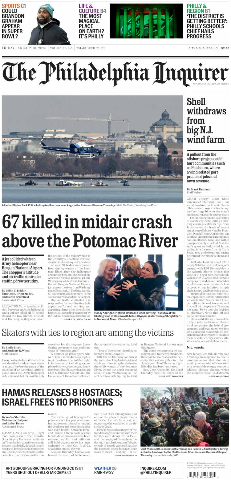 Portada de Philadelphia Inquirer (USA)