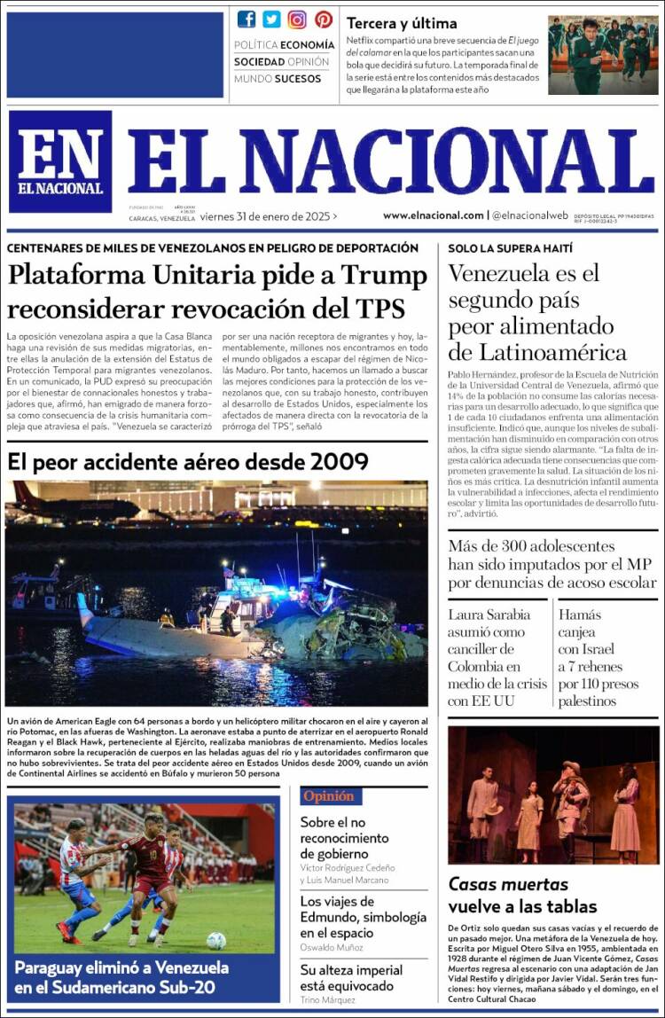 Portada de El Nacional (Venezuela)
