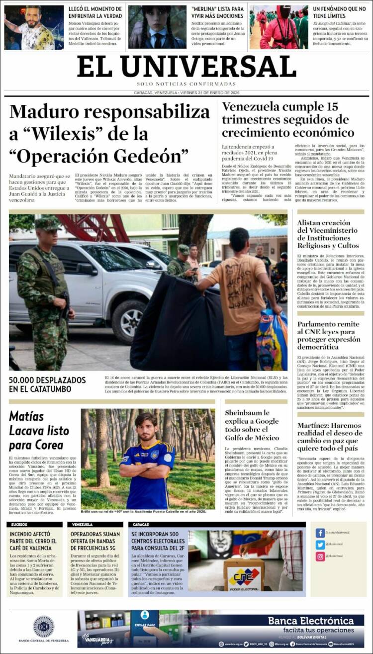 Portada de Universal (Venezuela)