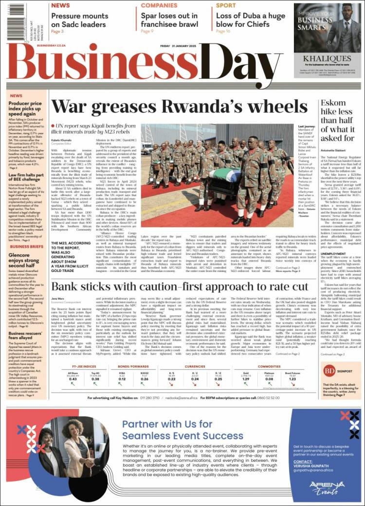 Portada de Business Day (Sud&aacute;frica)