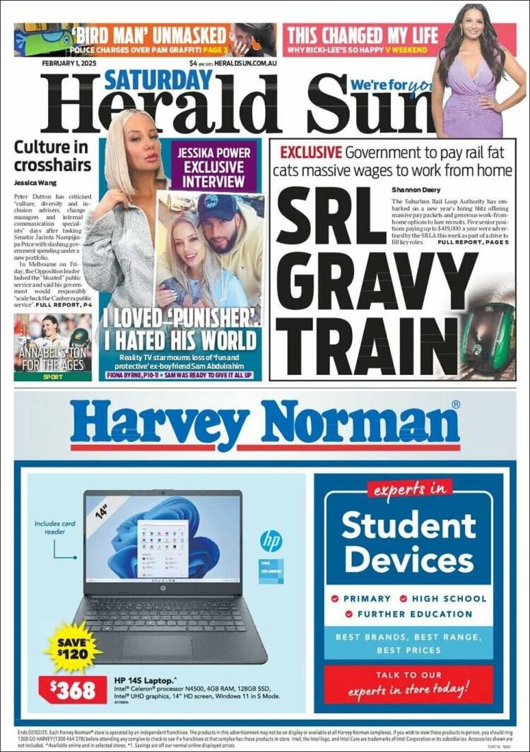 Portada de Herald Sun (Australia)