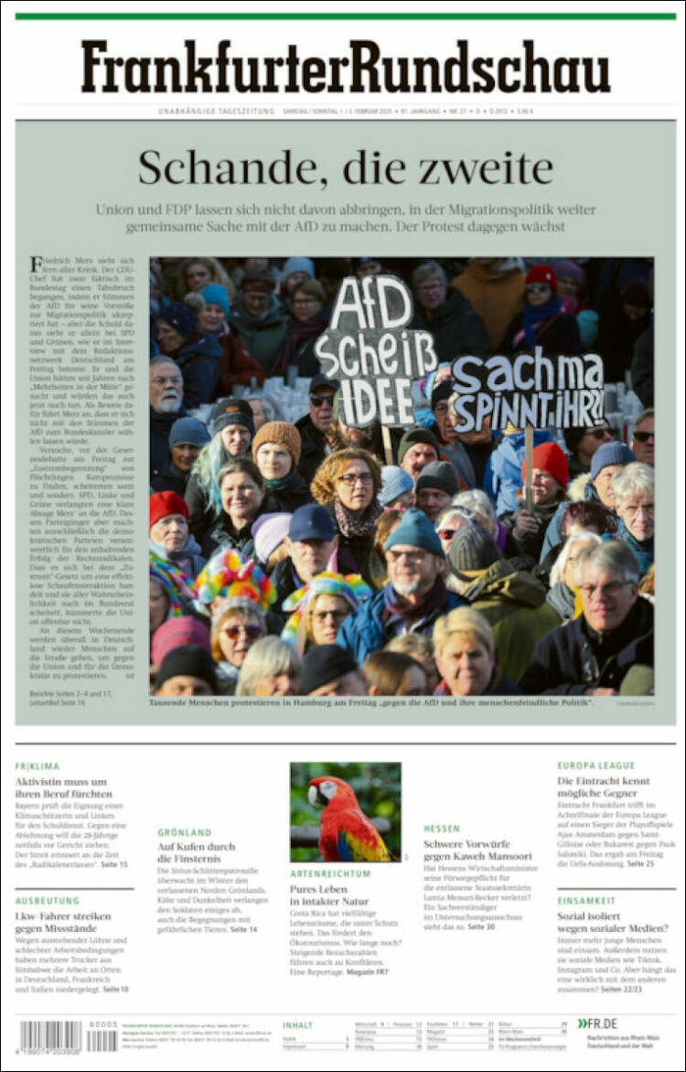 Portada de Frankfurter Rundschau (Alemania)