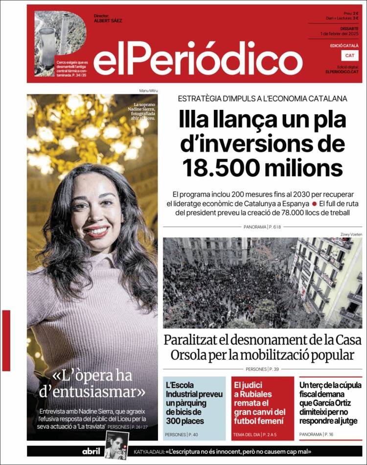 Portada de El Periódico de Catalunya (España)