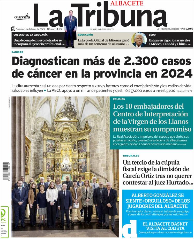 Portada de La Tribuna de Albacete (España)