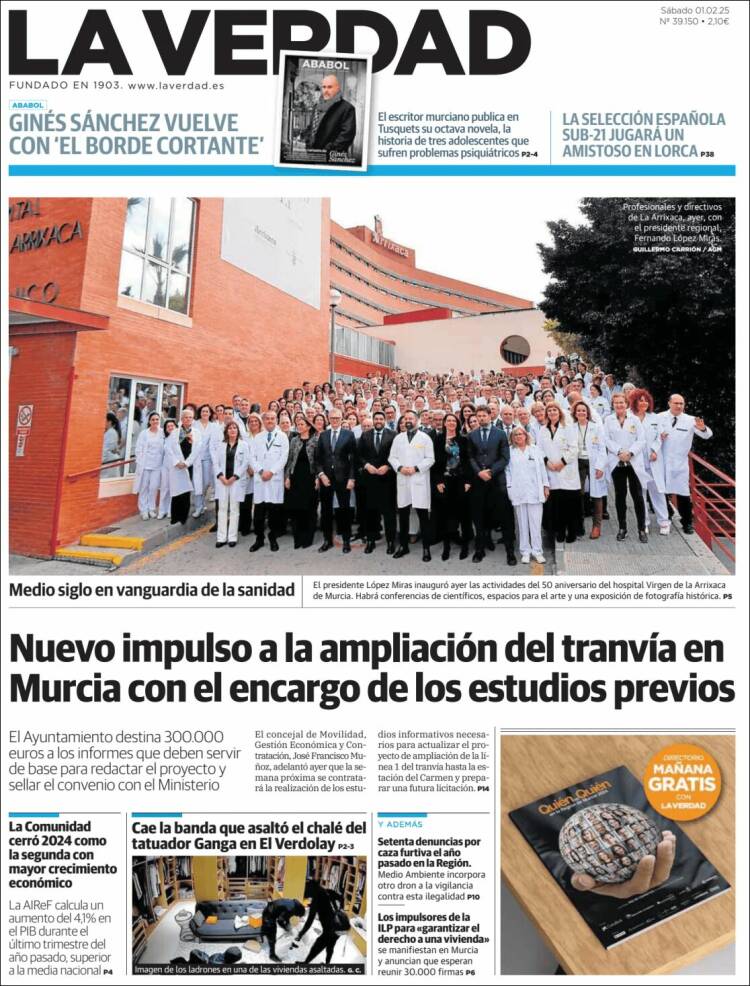 Portada de La Verdad de Murcia (España)