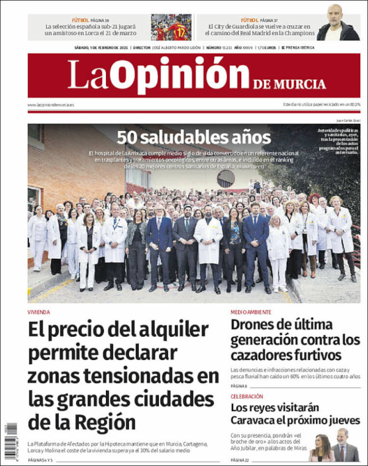 Portada de La Opinión de Murcia (España)