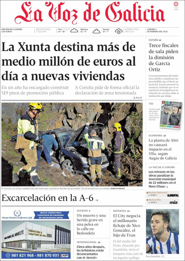Portada de La Voz de Galicia (España)