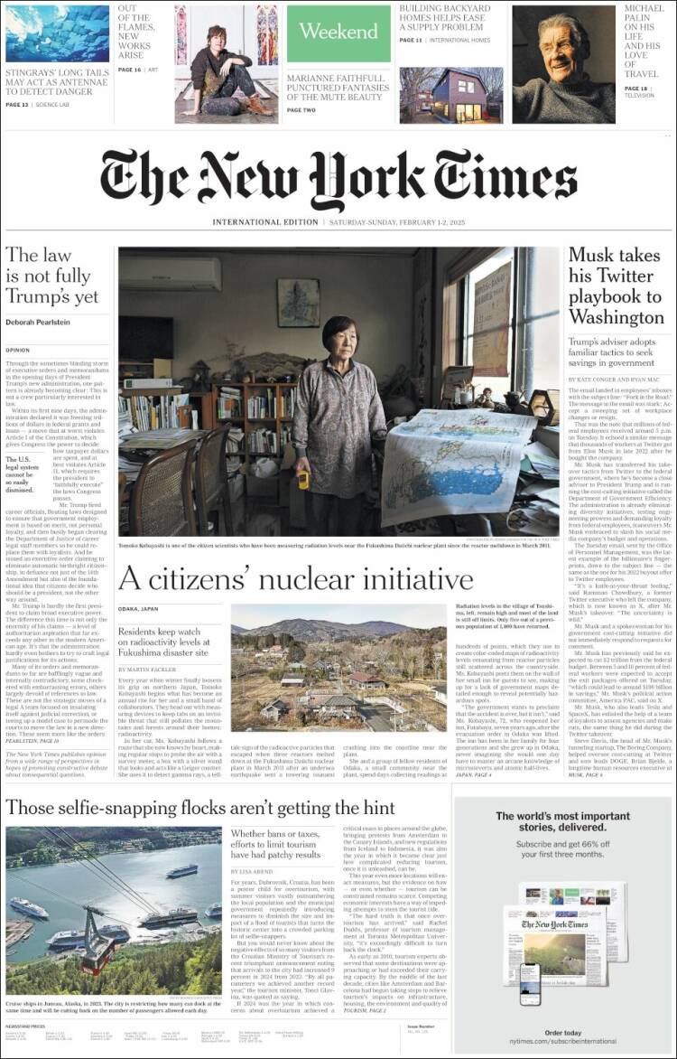 Portada de International New York Times (Europa)