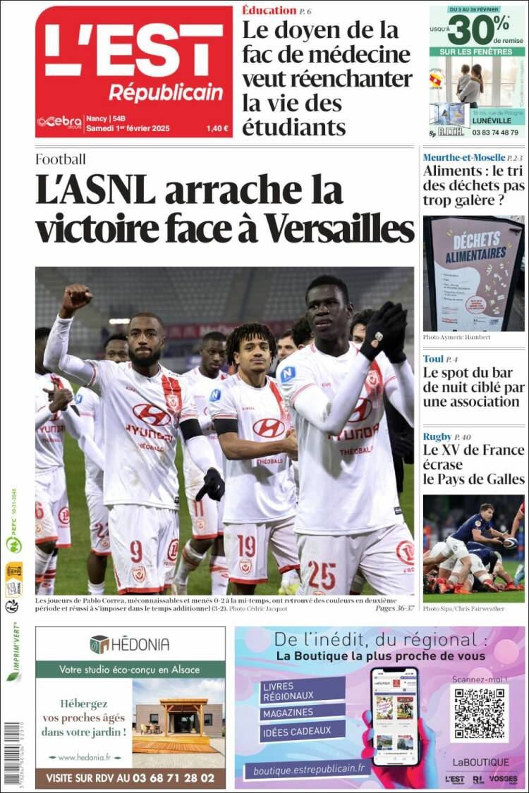 Portada de L'Est Republicain (Francia)