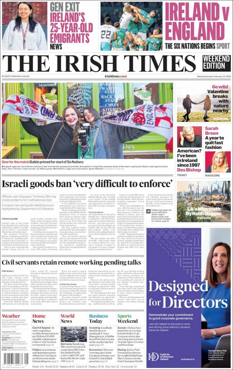 Portada de Irish Times (Irlanda)