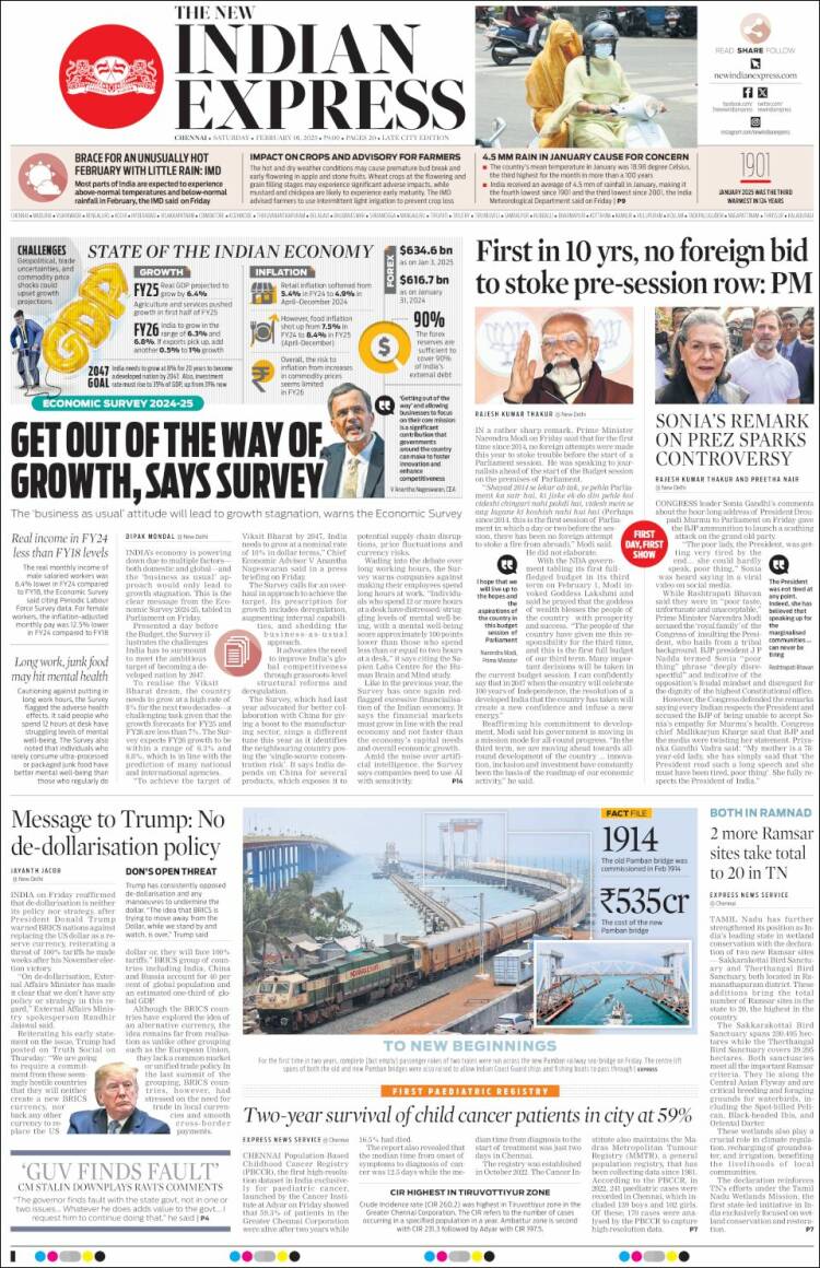 Portada de New Indian Express (India)