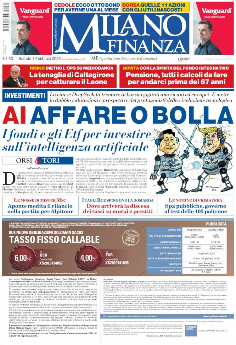 Portada de Milano Finanza (Italia)