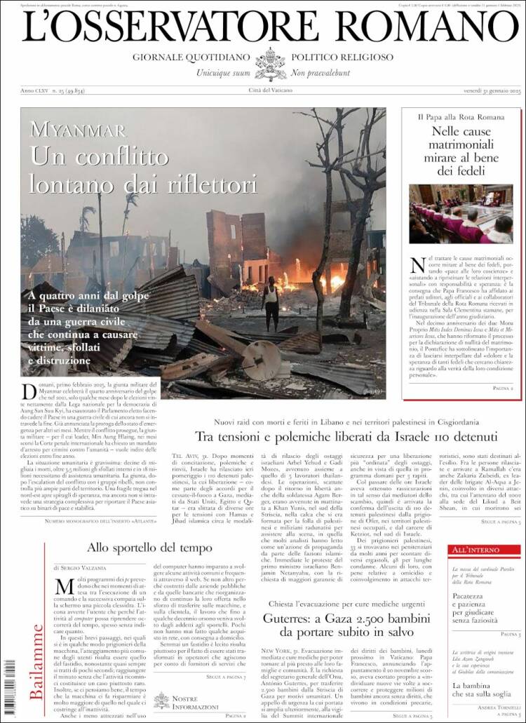 Portada de L'Osservatore Romano (Italia)