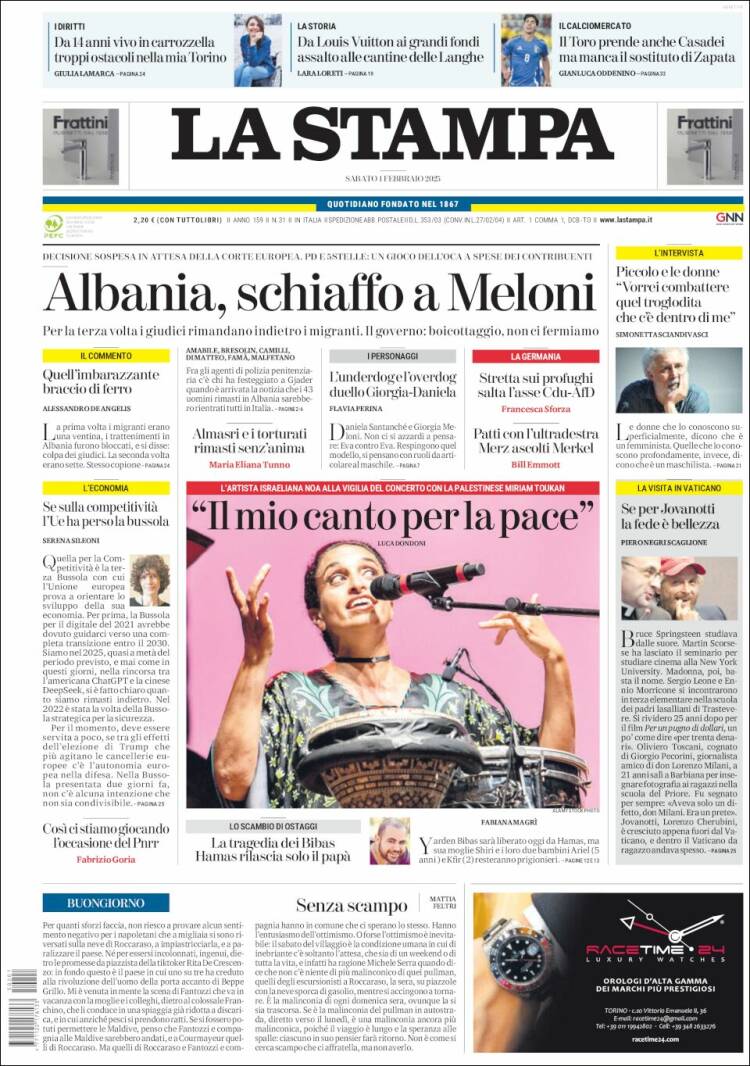 Portada de La Stampa (Italia)