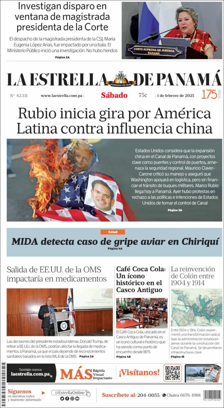 Portada de La Estrella de Panamá (Panamá)