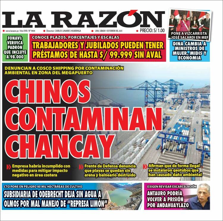Portada de La Razón (Per&uacute;)