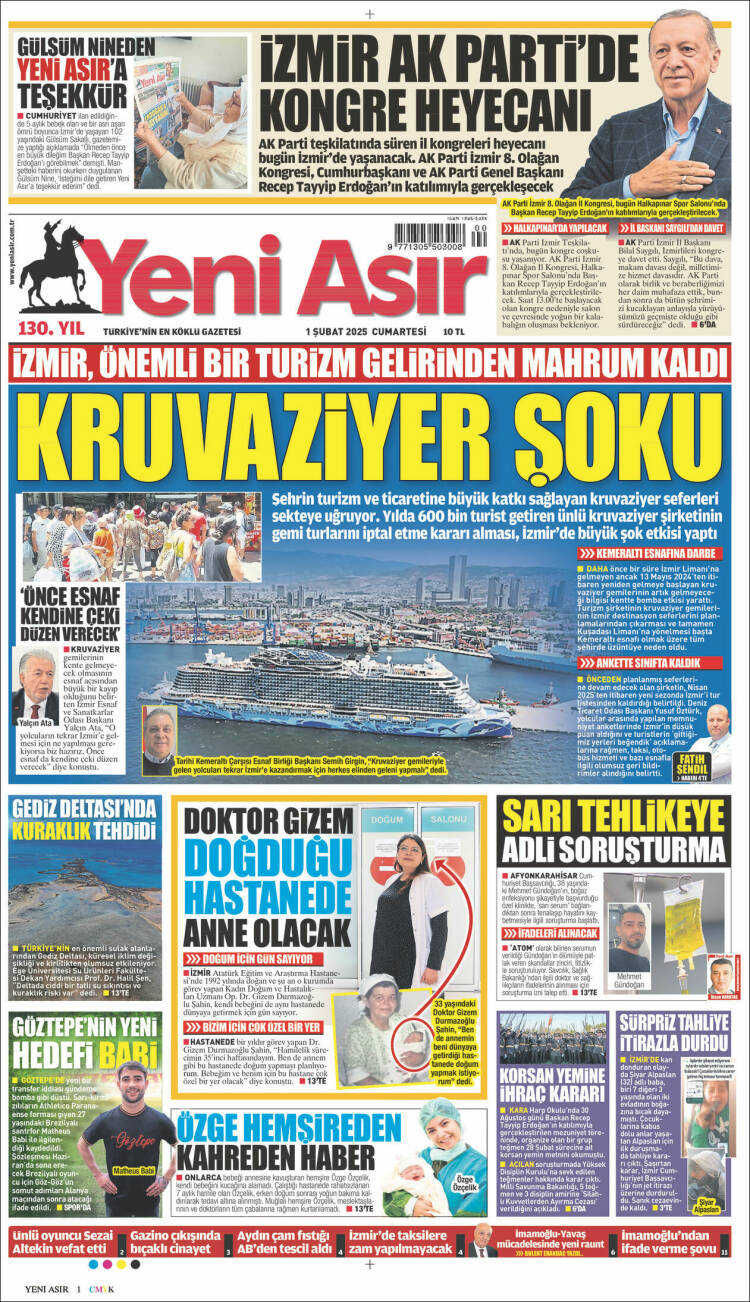 Portada de Yeni Asır (Turqu&iacute;a)