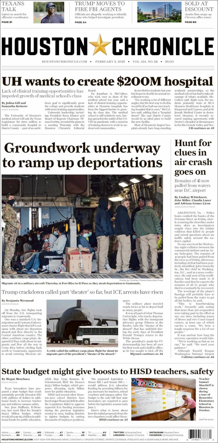 Portada de Houston Chronicle (USA)