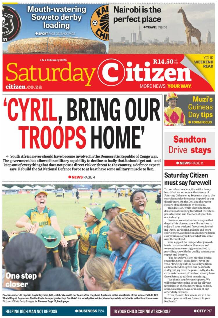 Portada de The Citizen (Sud&aacute;frica)