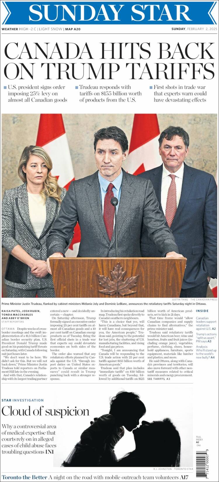 Portada de The Toronto Star (Canadá)