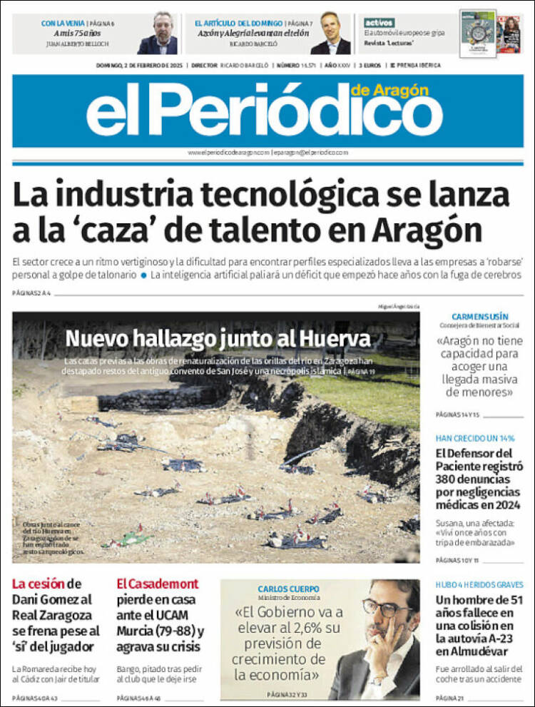 Portada de El Periódico de Aragón (España)