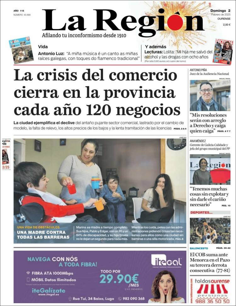 Portada de La Región de Ourense (España)