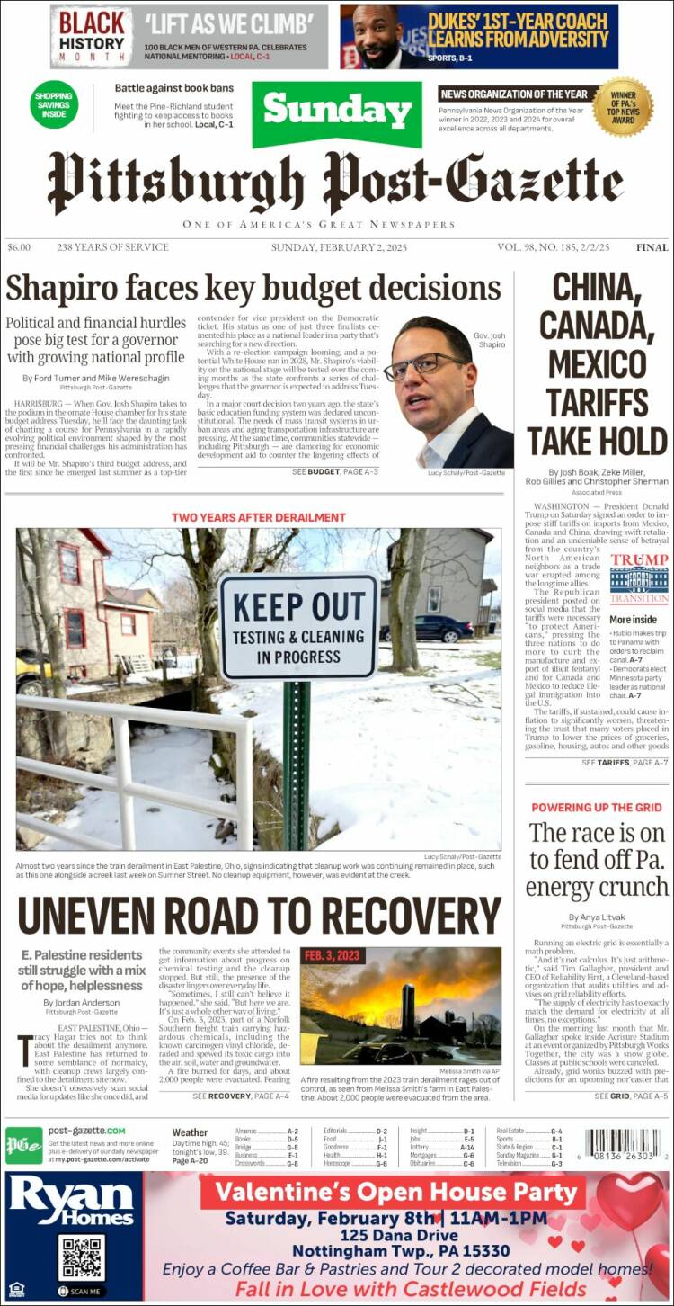 Portada de Pittsburgh Post-Gazette (USA)