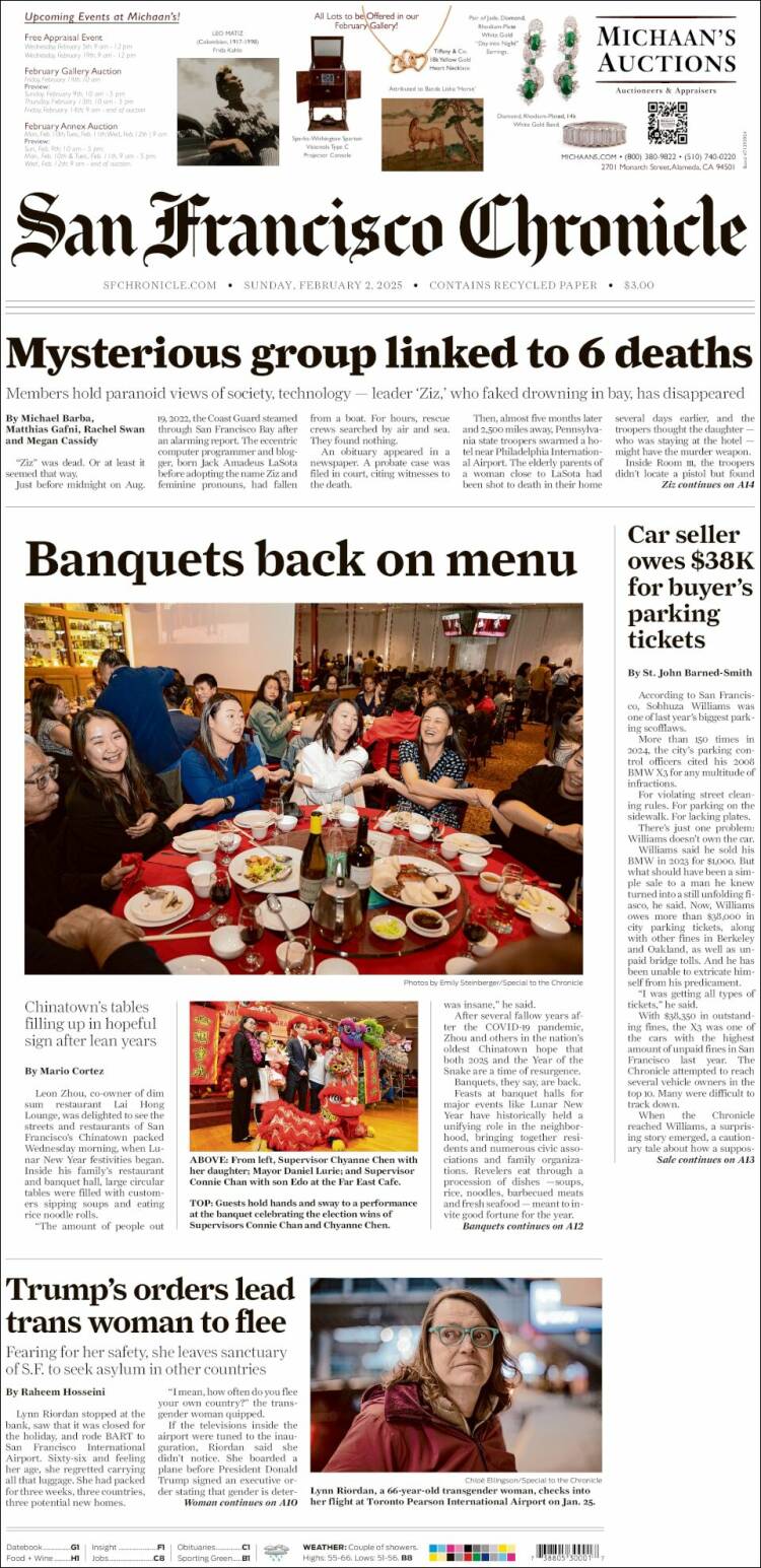 Portada de San Francisco Chronicle (USA)