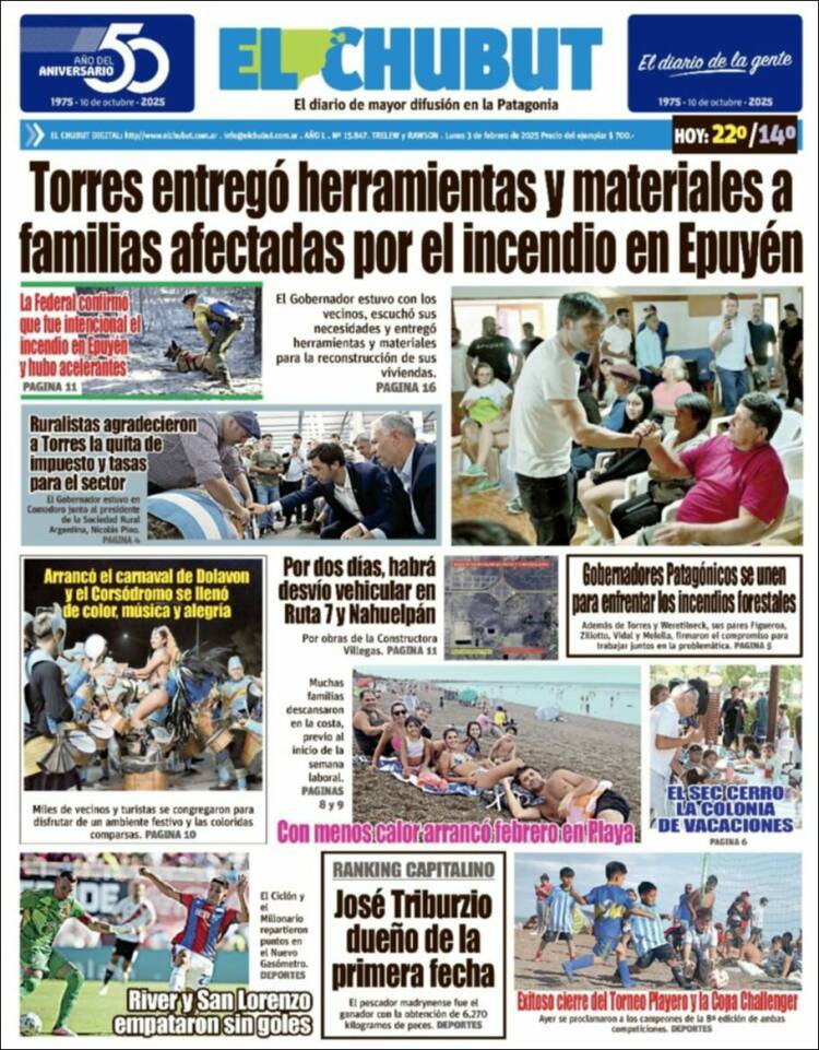 Portada de El Chubut (Argentina)